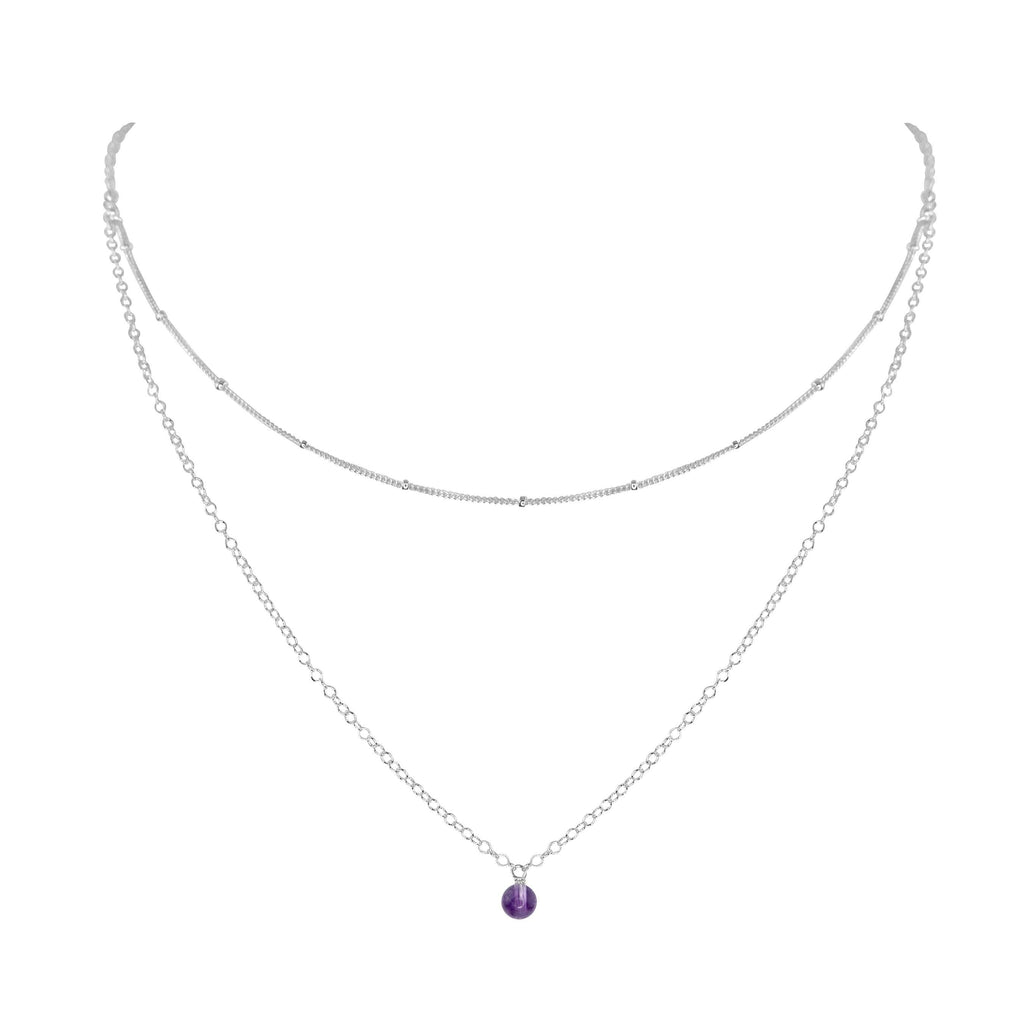 Amethyst Gemstone Chain Layered Choker Necklace - Amethyst Gemstone Chain Layered Choker Necklace - Sterling Silver - Luna Tide Handmade Crystal Jewellery