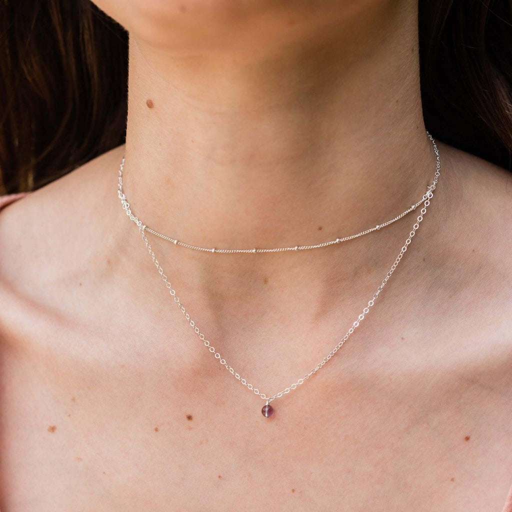 Amethyst Gemstone Chain Layered Choker Necklace - Amethyst Gemstone Chain Layered Choker Necklace - Sterling Silver - Luna Tide Handmade Crystal Jewellery