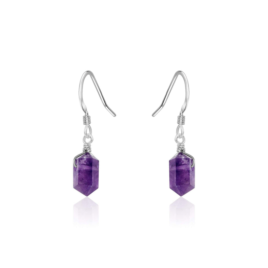 Amethyst Mini Double Terminated Crystal Point Dangle Drop Earrings - Amethyst Mini Double Terminated Crystal Point Dangle Drop Earrings - Sterling Silver - Luna Tide Handmade Crystal Jewellery