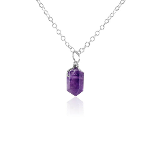 Amethyst Mini Double Terminated Crystal Point Pendant Necklace - Amethyst Mini Double Terminated Crystal Point Pendant Necklace - Sterling Silver / Cable - Luna Tide Handmade Crystal Jewellery
