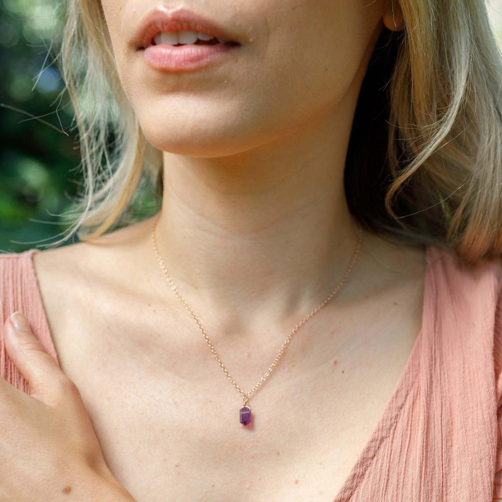 Amethyst Mini Double Terminated Crystal Point Pendant Necklace - Amethyst Mini Double Terminated Crystal Point Pendant Necklace - Sterling Silver / Cable - Luna Tide Handmade Crystal Jewellery