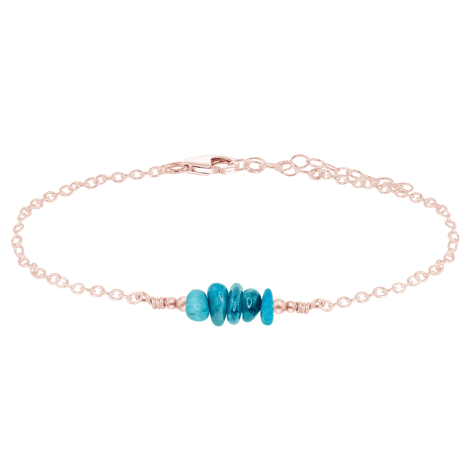 Apatite Chip Bead Bar Anklet - Apatite Chip Bead Bar Anklet - 14k Rose Gold Fill - Luna Tide Handmade Crystal Jewellery
