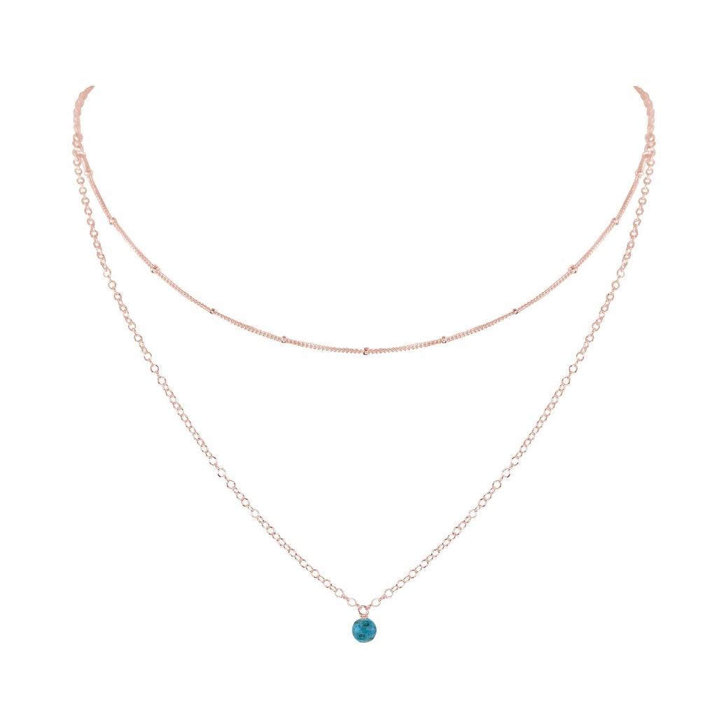Apatite Gemstone Chain Layered Choker Necklace - Apatite Gemstone Chain Layered Choker Necklace - 14k Rose Gold Fill - Luna Tide Handmade Crystal Jewellery