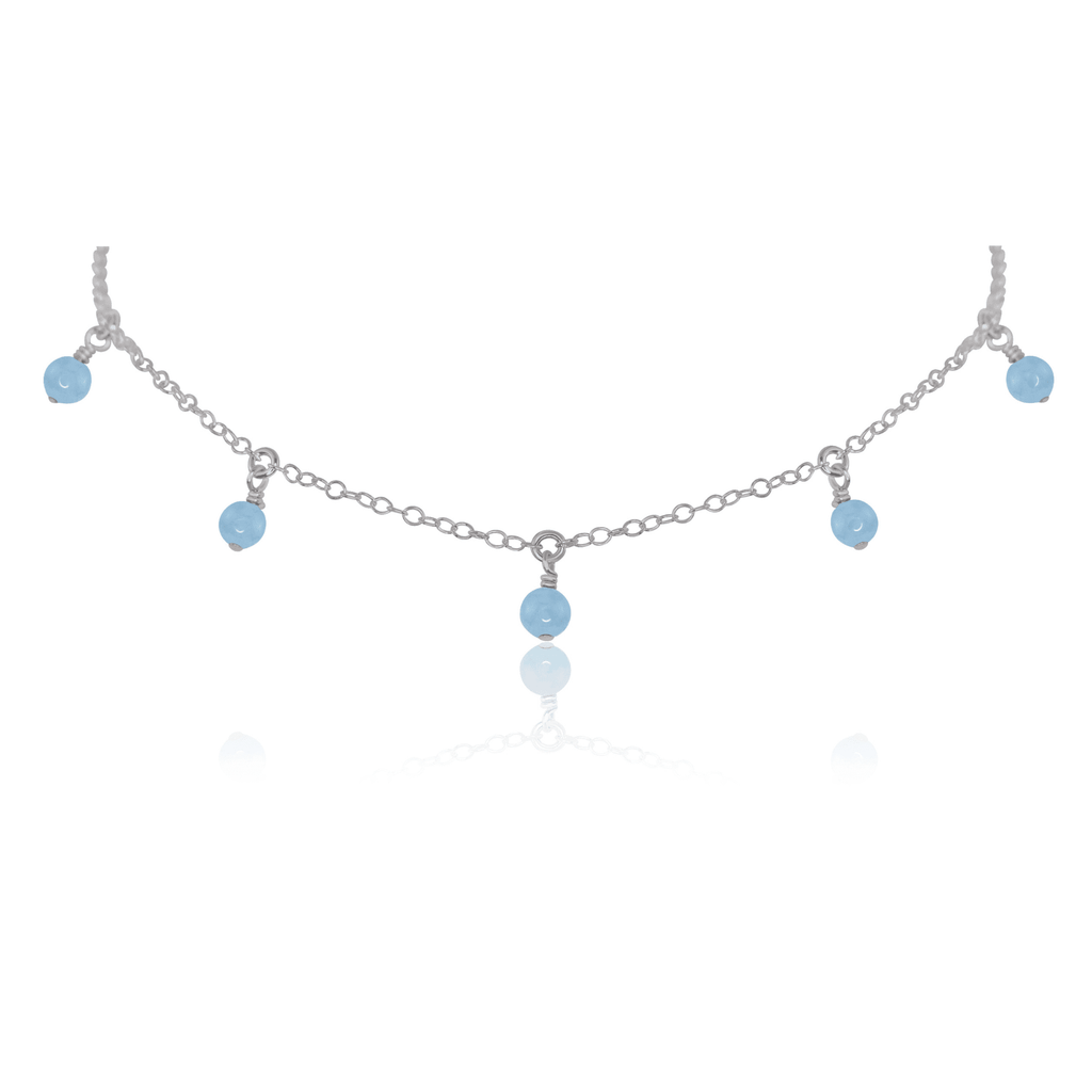 Aquamarine Bead Drop Choker - Aquamarine Bead Drop Choker - Stainless Steel - Luna Tide Handmade Crystal Jewellery