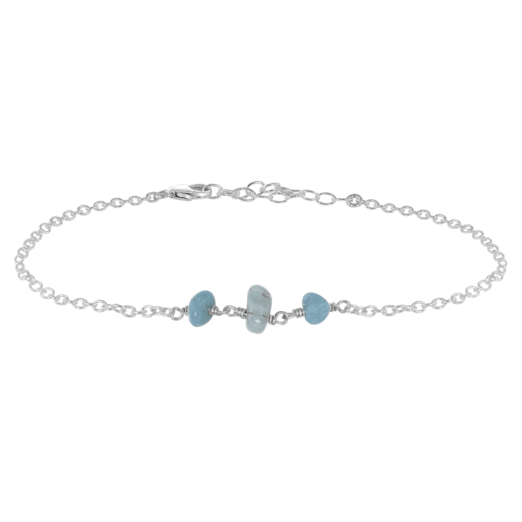 Aquamarine Beaded Chain Anklet - Aquamarine Beaded Chain Anklet - Sterling Silver - Luna Tide Handmade Crystal Jewellery