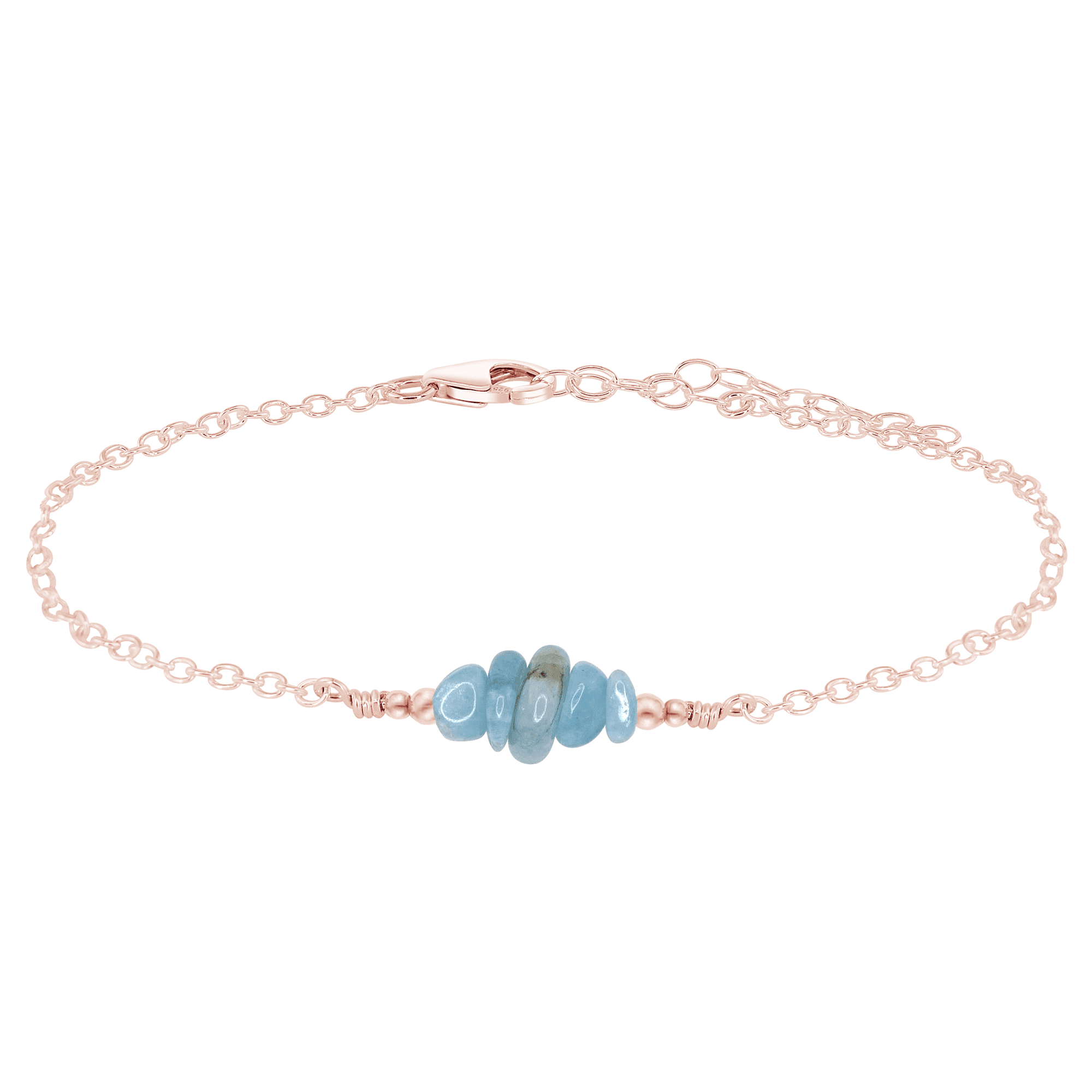 Aquamarine Chip Bead Bar Anklet - Aquamarine Chip Bead Bar Anklet - 14k Rose Gold Fill - Luna Tide Handmade Crystal Jewellery