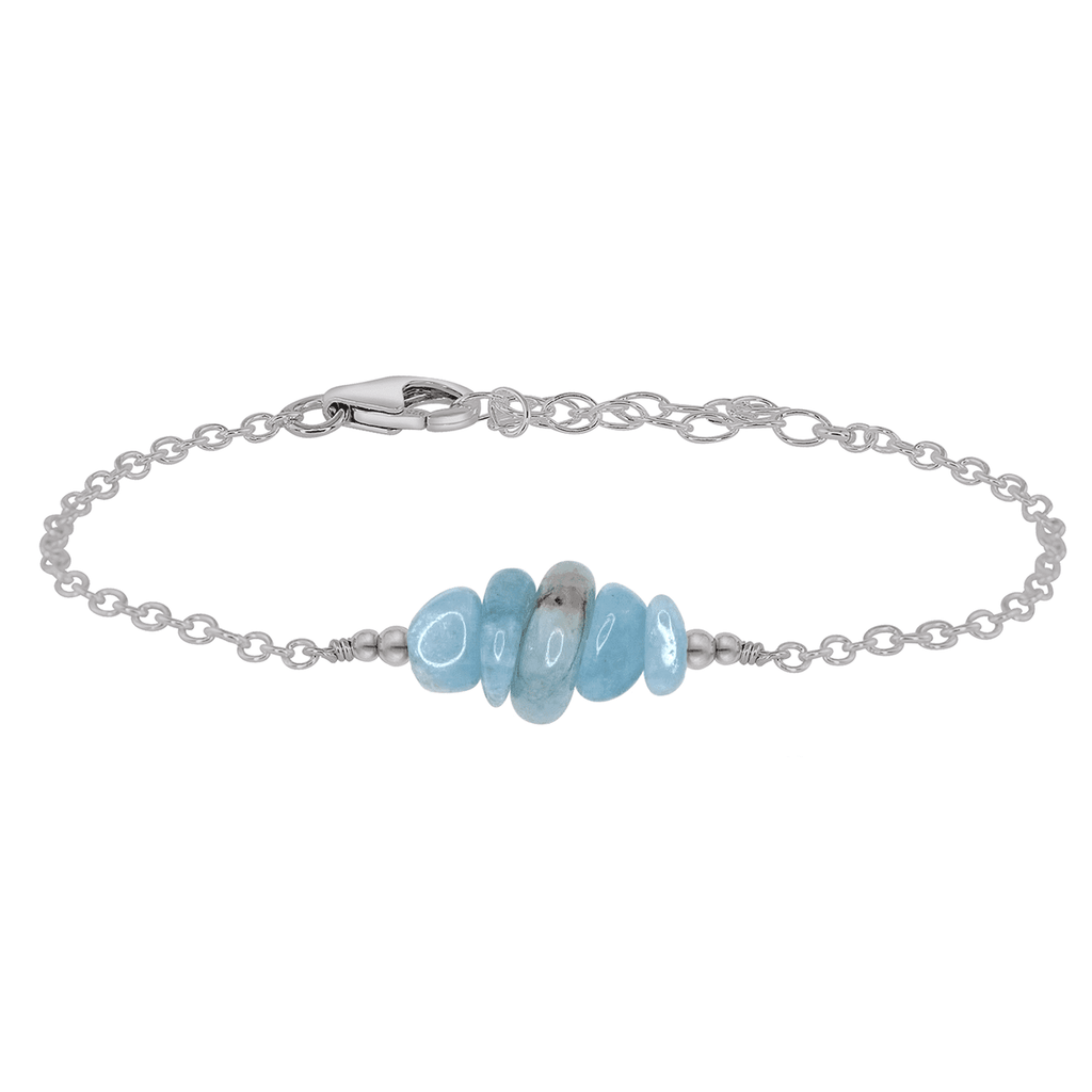 Aquamarine Chip Bead Bar Bracelet - Aquamarine Chip Bead Bar Bracelet - Stainless Steel - Luna Tide Handmade Crystal Jewellery