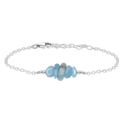 Aquamarine Chip Bead Bar Bracelet - Aquamarine Chip Bead Bar Bracelet - Sterling Silver - Luna Tide Handmade Crystal Jewellery