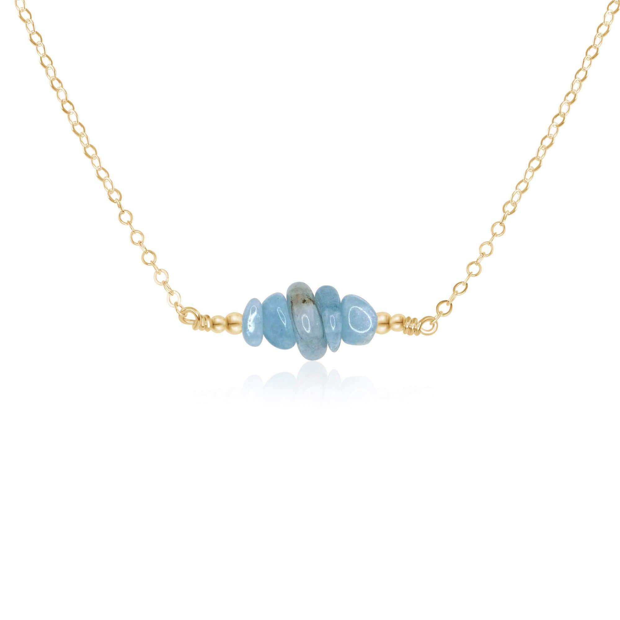Aquamarine Chip Bead Bar Necklace - Aquamarine Chip Bead Bar Necklace - 14k Gold Fill - Luna Tide Handmade Crystal Jewellery
