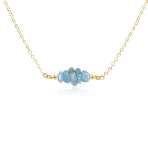 Aquamarine Chip Bead Bar Necklace - Aquamarine Chip Bead Bar Necklace - 14k Gold Fill - Luna Tide Handmade Crystal Jewellery