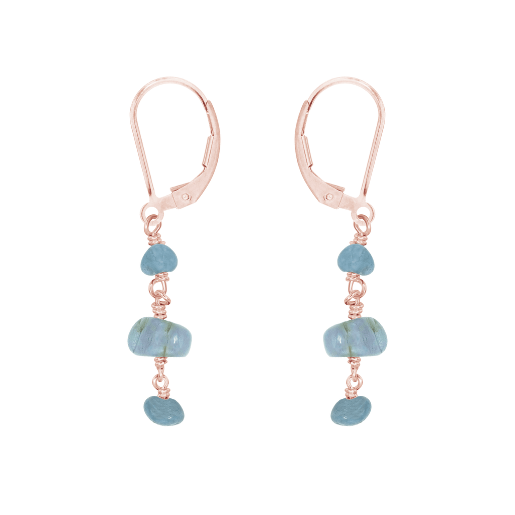 Aquamarine Crystal Beaded Chain Dangle Leverback Earrings - Aquamarine Crystal Beaded Chain Dangle Leverback Earrings - 14k Rose Gold Fill - Luna Tide Handmade Crystal Jewellery