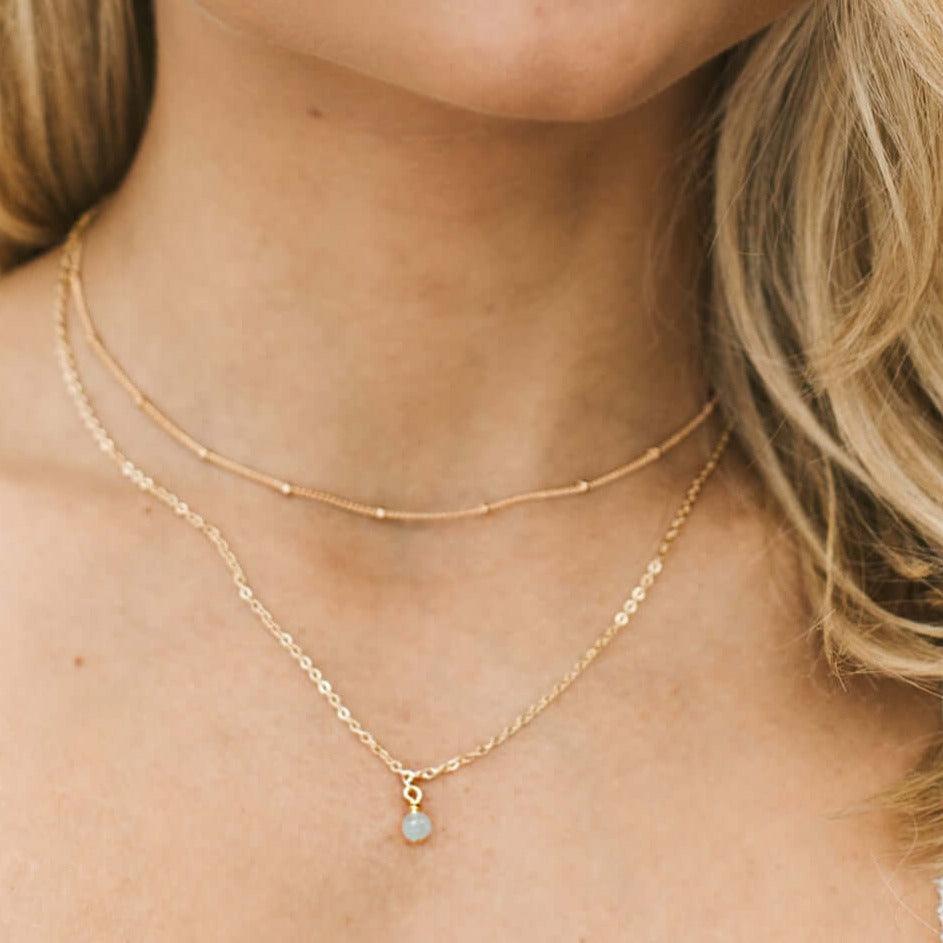 Aquamarine Gemstone Chain Layered Choker Necklace - Aquamarine Gemstone Chain Layered Choker Necklace - Sterling Silver - Luna Tide Handmade Crystal Jewellery