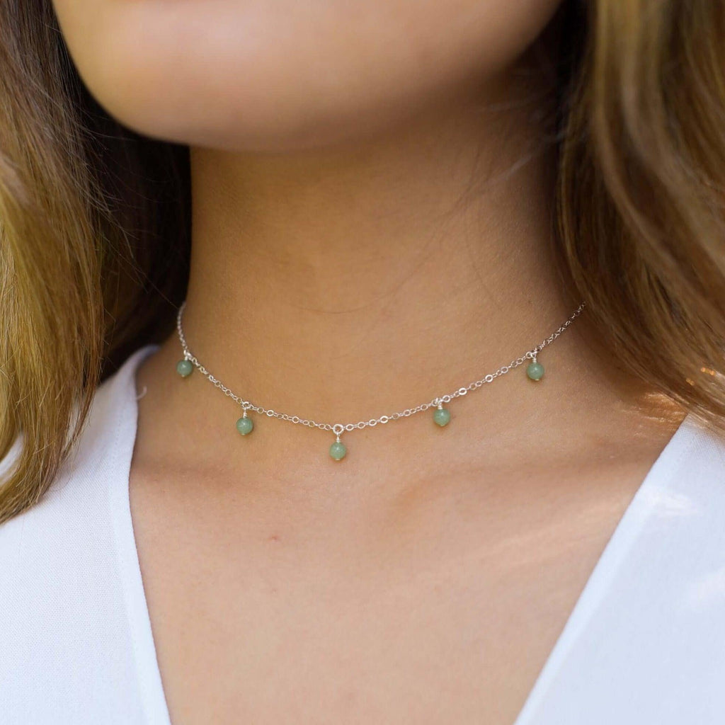 Aventurine Bead Drop Choker - Aventurine Bead Drop Choker - 14k Gold Fill - Luna Tide Handmade Crystal Jewellery