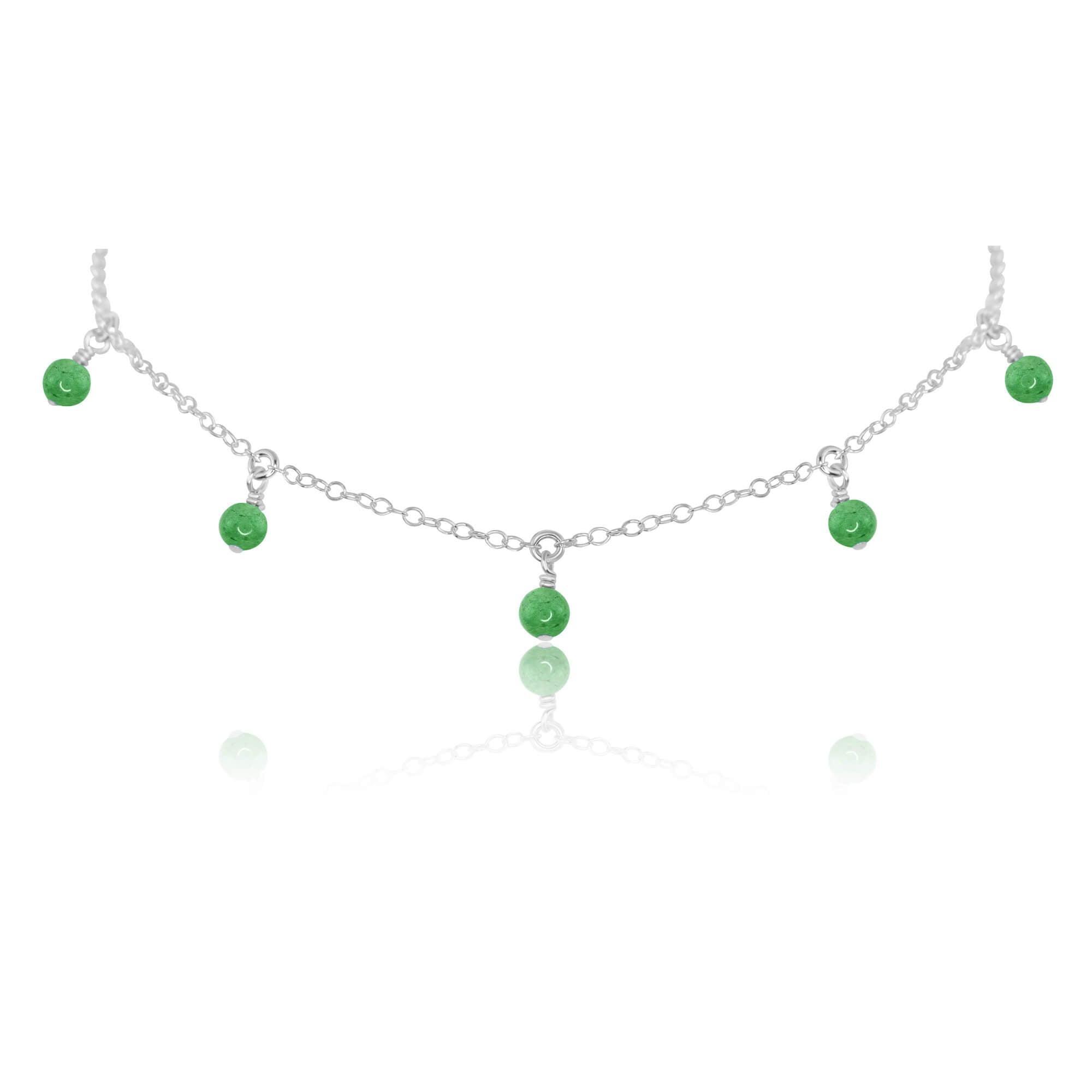 Aventurine Bead Drop Choker - Aventurine Bead Drop Choker - Sterling Silver - Luna Tide Handmade Crystal Jewellery