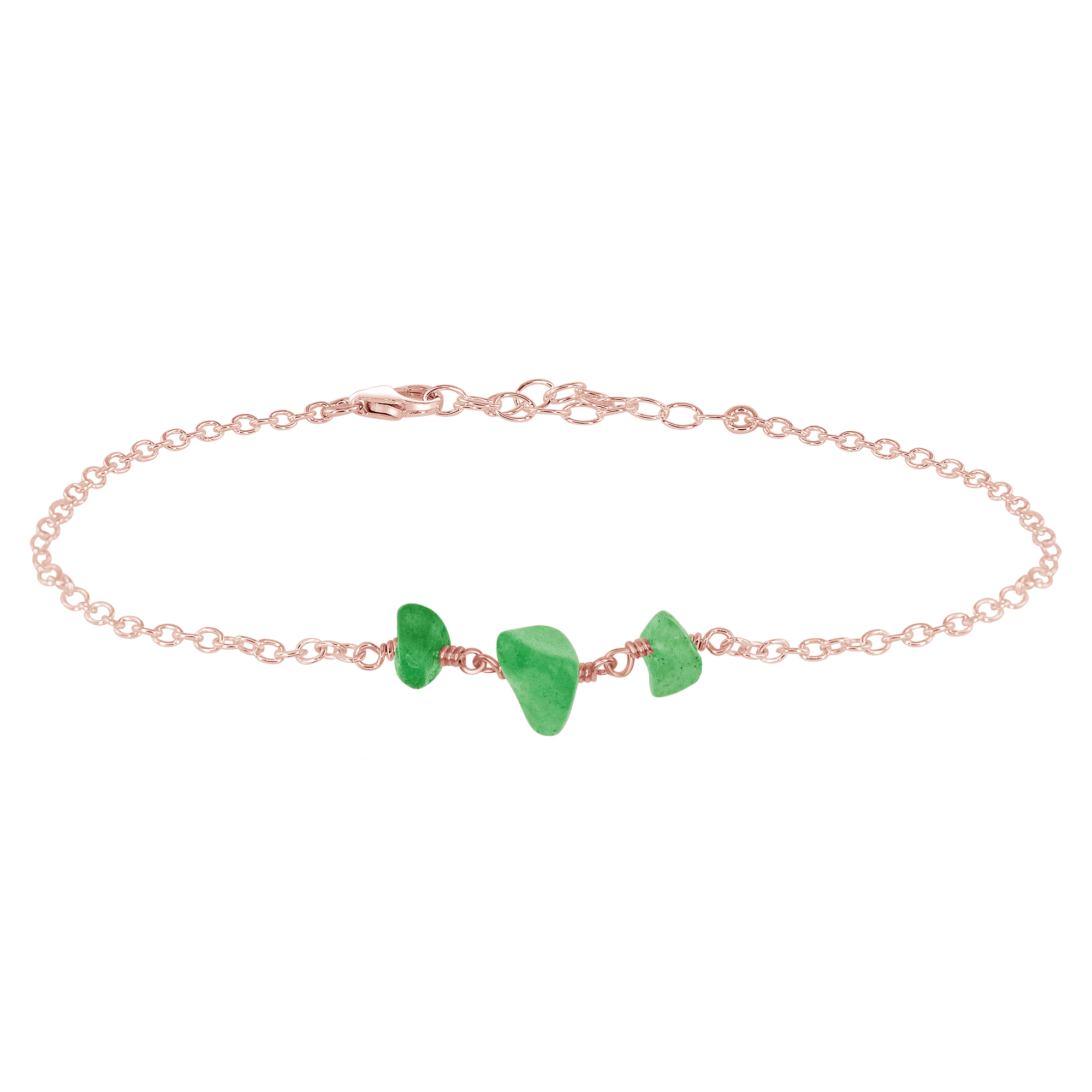 Aventurine Beaded Chain Anklet - Aventurine Beaded Chain Anklet - 14k Rose Gold Fill - Luna Tide Handmade Crystal Jewellery