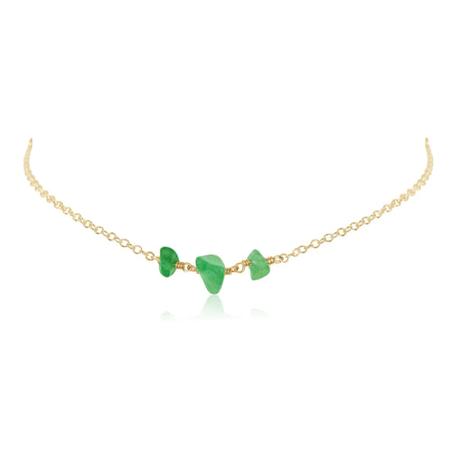 Aventurine Beaded Chain Choker Necklace - Aventurine Beaded Chain Choker Necklace - 14k Gold Fill - Luna Tide Handmade Crystal Jewellery