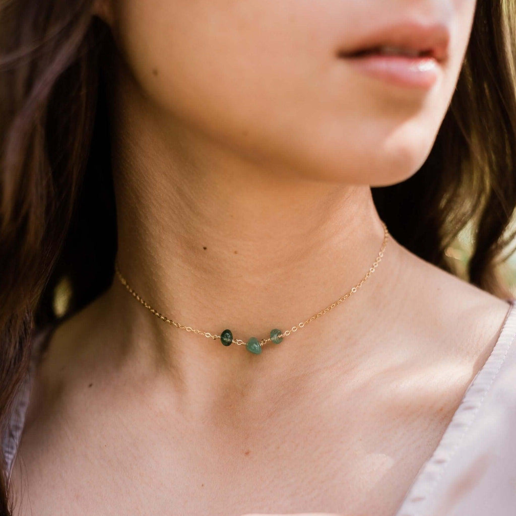 Aventurine Beaded Chain Choker Necklace - Aventurine Beaded Chain Choker Necklace - 14k Gold Fill - Luna Tide Handmade Crystal Jewellery