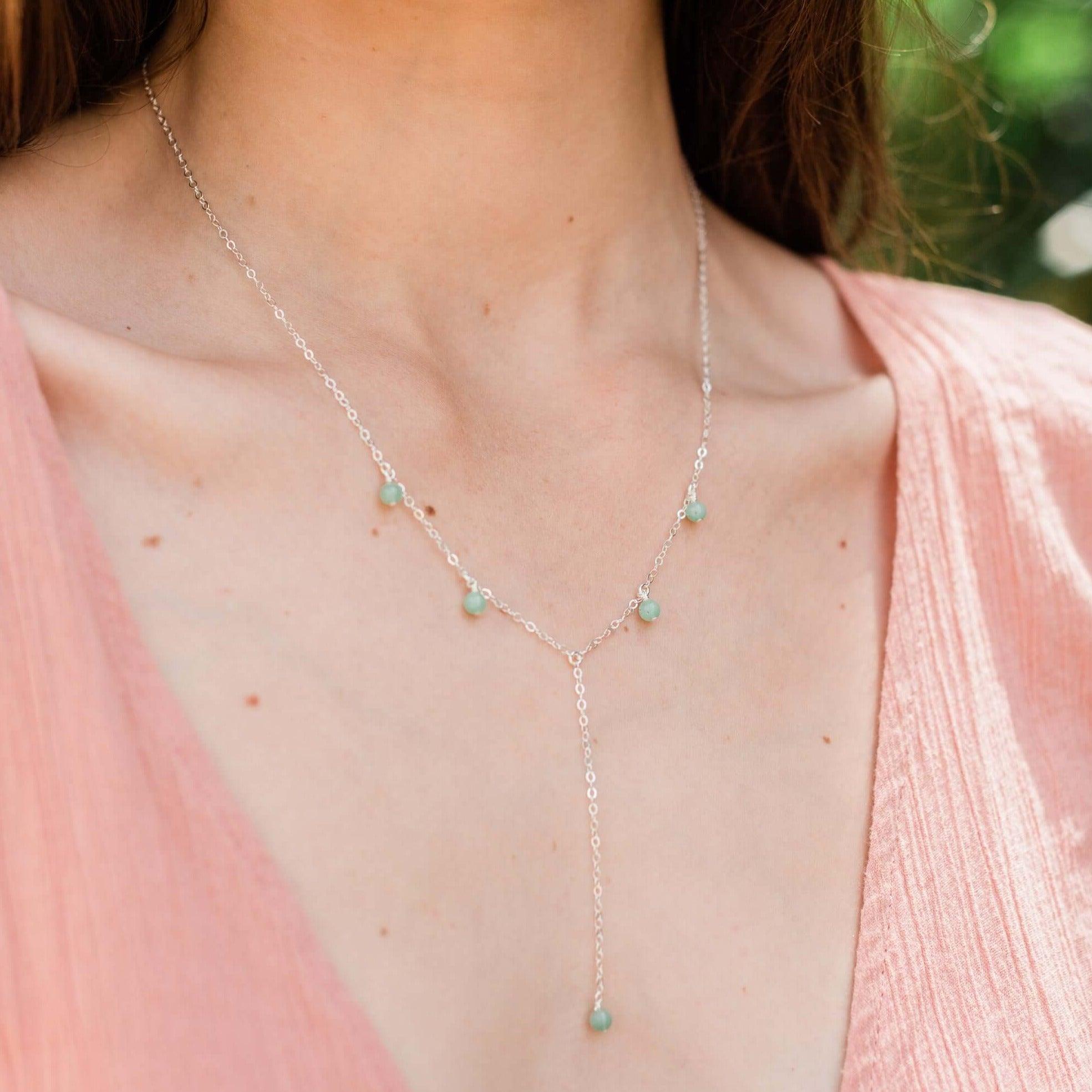 Aventurine Boho Lariat Necklace - Aventurine Boho Lariat Necklace - 14k Gold Fill - Luna Tide Handmade Crystal Jewellery