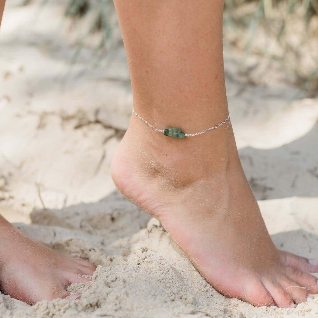 Aventurine Chip Bead Bar Anklet - Aventurine Chip Bead Bar Anklet - Sterling Silver - Luna Tide Handmade Crystal Jewellery
