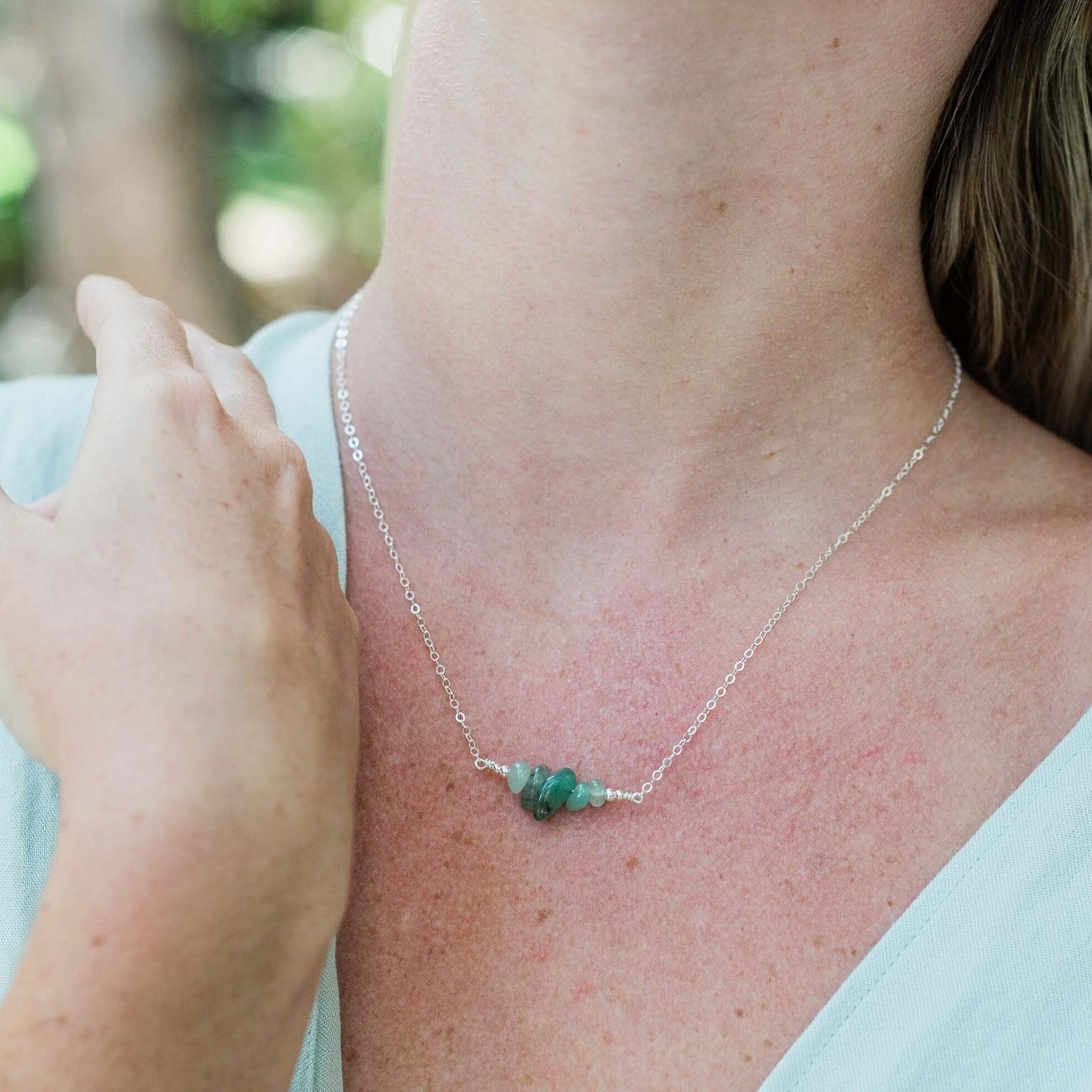 Aventurine Chip Bead Bar Necklace - Aventurine Chip Bead Bar Necklace - 14k Gold Fill - Luna Tide Handmade Crystal Jewellery