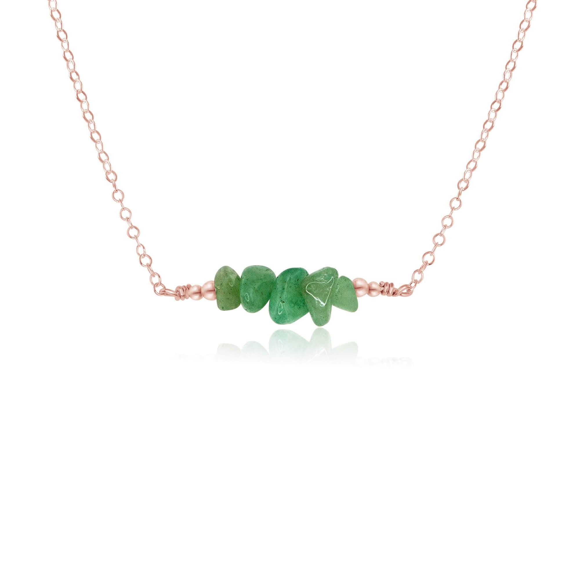 Aventurine Chip Bead Bar Necklace - Aventurine Chip Bead Bar Necklace - 14k Rose Gold Fill - Luna Tide Handmade Crystal Jewellery
