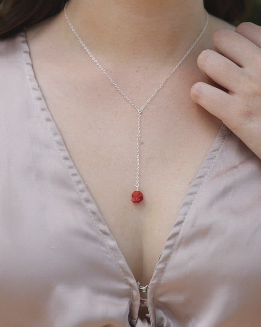 Raw Orange Carnelian Crystal Lariat Necklace