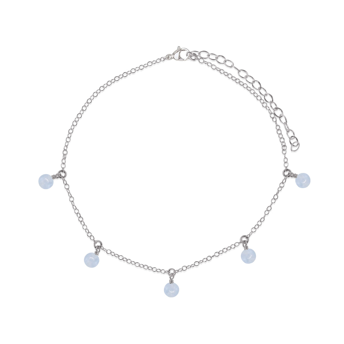 Bead Drop Anklet - Blue Lace Agate - Stainless Steel - Luna Tide Handmade Jewellery