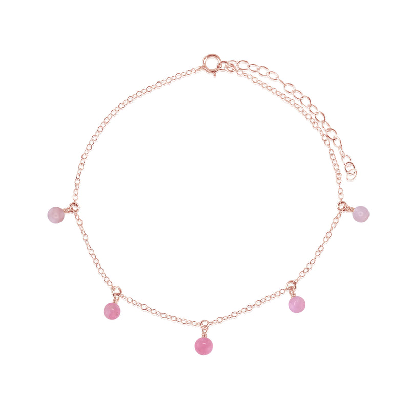 Bead Drop Anklet - Pink Peruvian Opal - 14K Rose Gold Fill - Luna Tide Handmade Jewellery