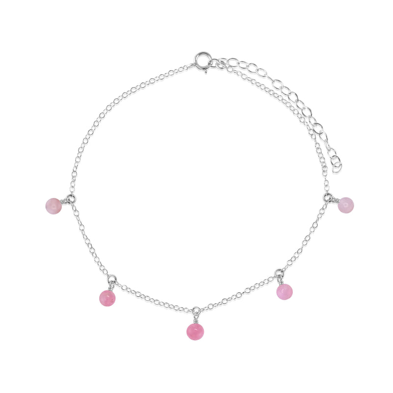 Bead Drop Anklet - Pink Peruvian Opal - Sterling Silver - Luna Tide Handmade Jewellery
