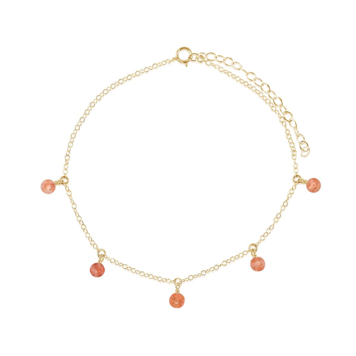 Bead Drop Anklet - Sunstone - 14K Gold Fill - Luna Tide Handmade Jewellery