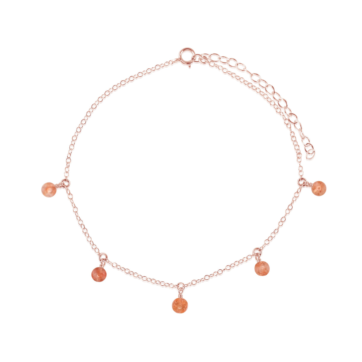 Bead Drop Anklet - Sunstone - 14K Rose Gold Fill - Luna Tide Handmade Jewellery