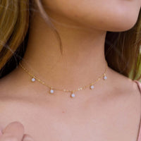 Bead Drop Choker - Blue Lace Agate - 14K Gold Fill - Luna Tide Handmade Jewellery