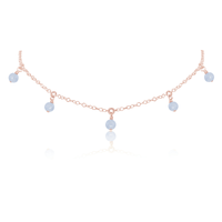 Bead Drop Choker - Blue Lace Agate - 14K Rose Gold Fill - Luna Tide Handmade Jewellery