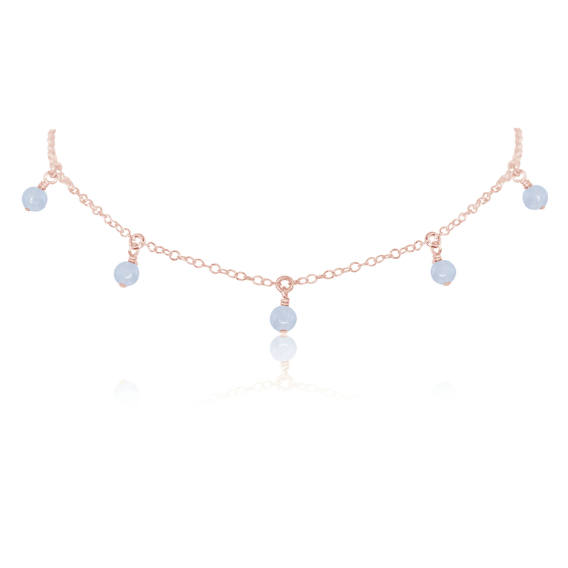 Bead Drop Choker - Blue Lace Agate - 14K Rose Gold Fill - Luna Tide Handmade Jewellery