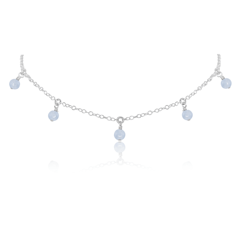 Bead Drop Choker - Blue Lace Agate - Sterling Silver - Luna Tide Handmade Jewellery
