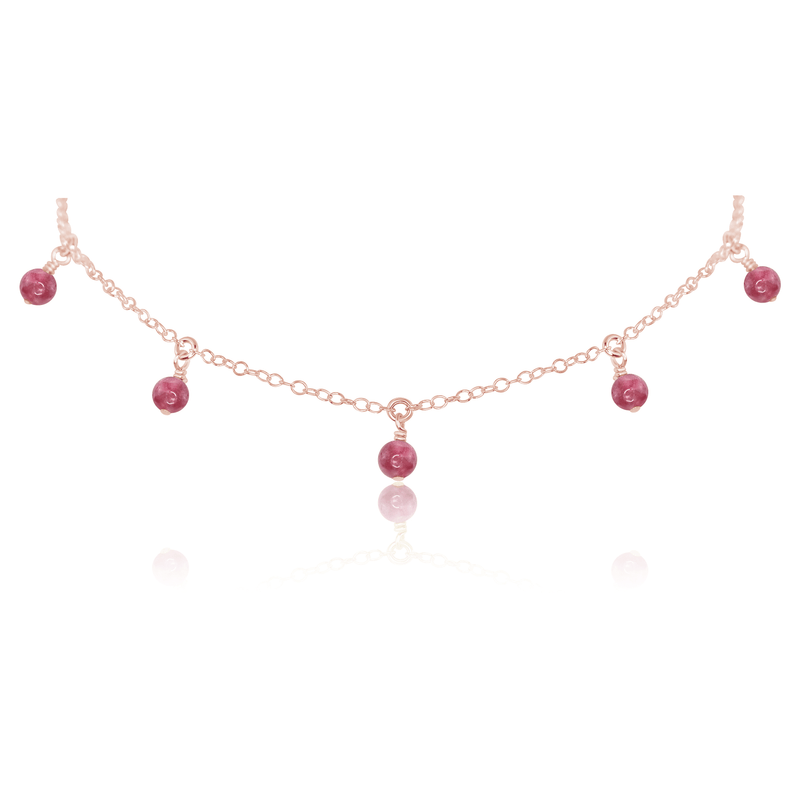Bead Drop Choker - Pink Tourmaline - 14K Rose Gold Fill - Luna Tide Handmade Jewellery