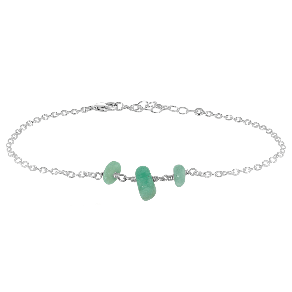 Beaded Chain Anklet - Amazonite - Sterling Silver - Luna Tide Handmade Jewellery