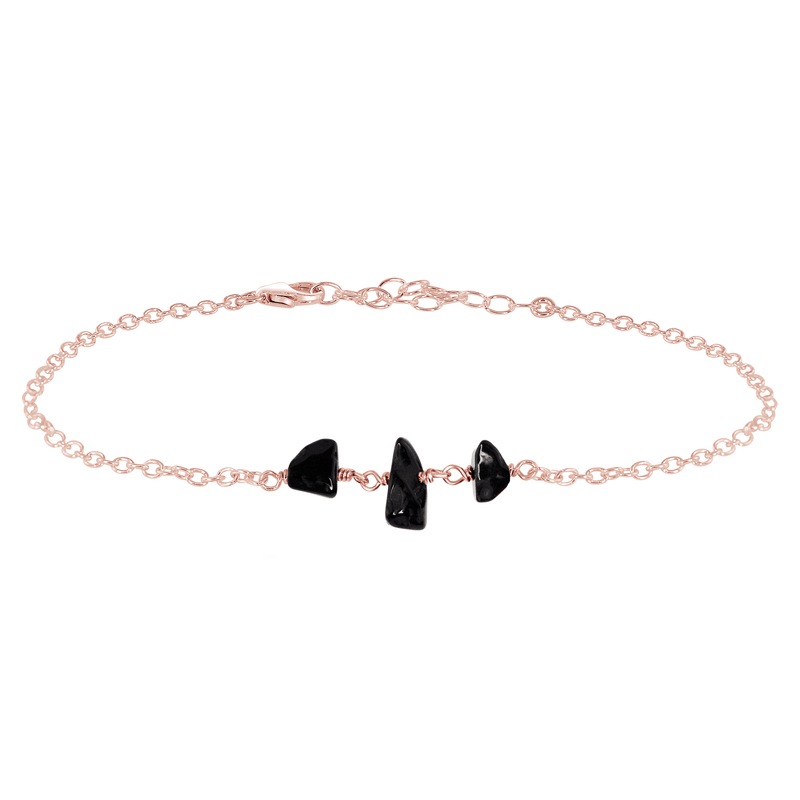 Beaded Chain Anklet - Black Onyx - 14K Rose Gold Fill - Luna Tide Handmade Jewellery