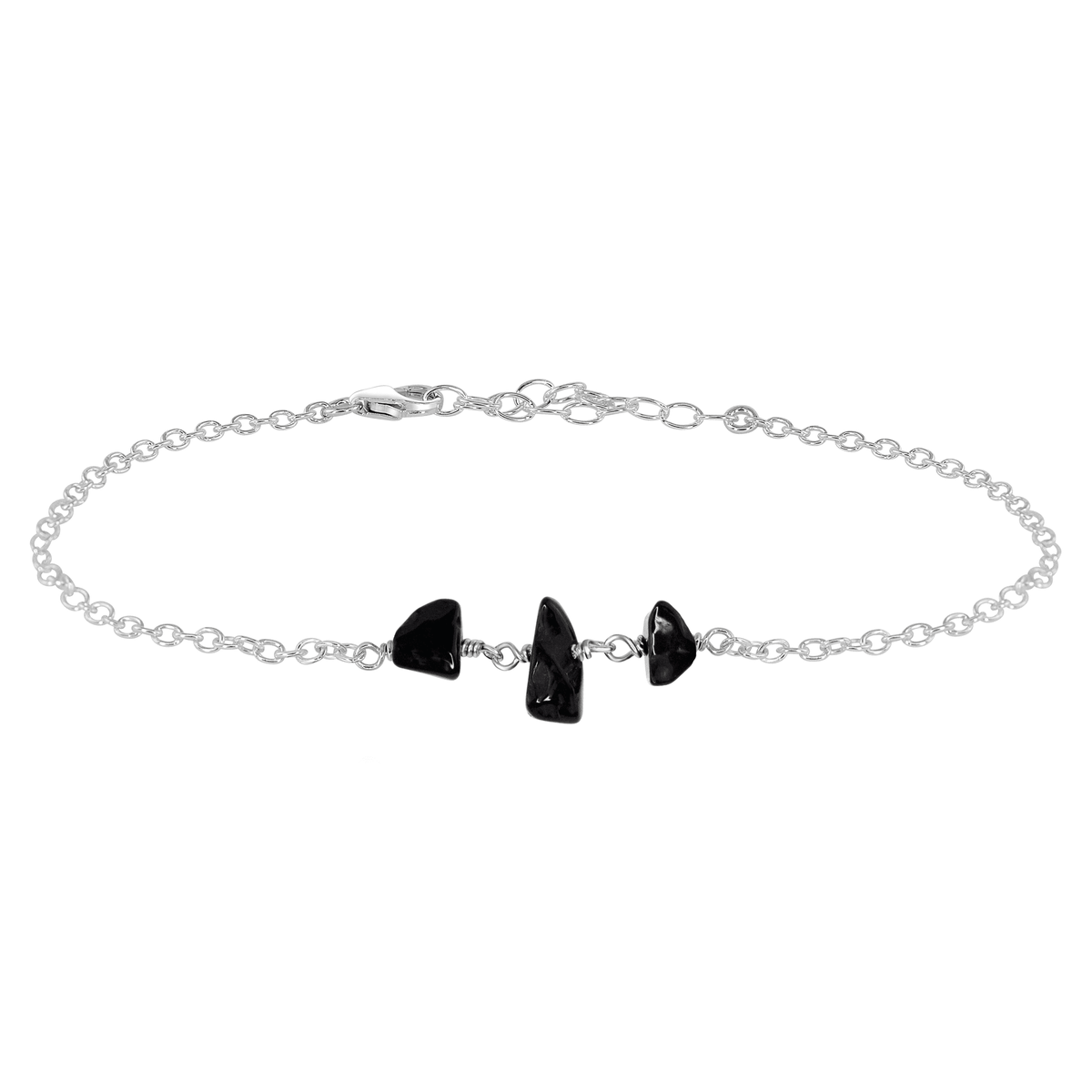 Beaded Chain Anklet - Black Onyx - Sterling Silver - Luna Tide Handmade Jewellery