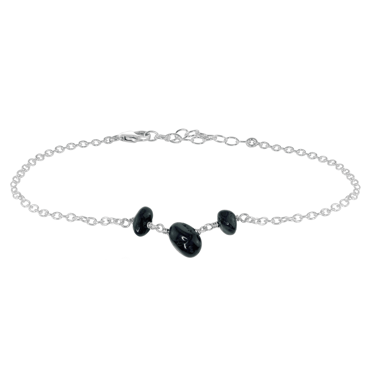 Beaded Chain Anklet - Black Tourmaline - Sterling Silver - Luna Tide Handmade Jewellery