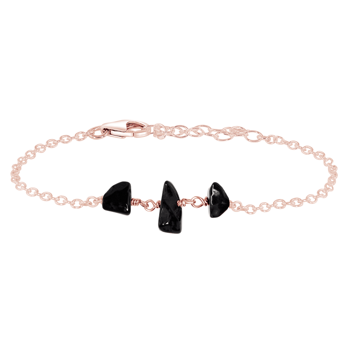 Beaded Chain Bracelet - Black Onyx - 14K Rose Gold Fill - Luna Tide Handmade Jewellery