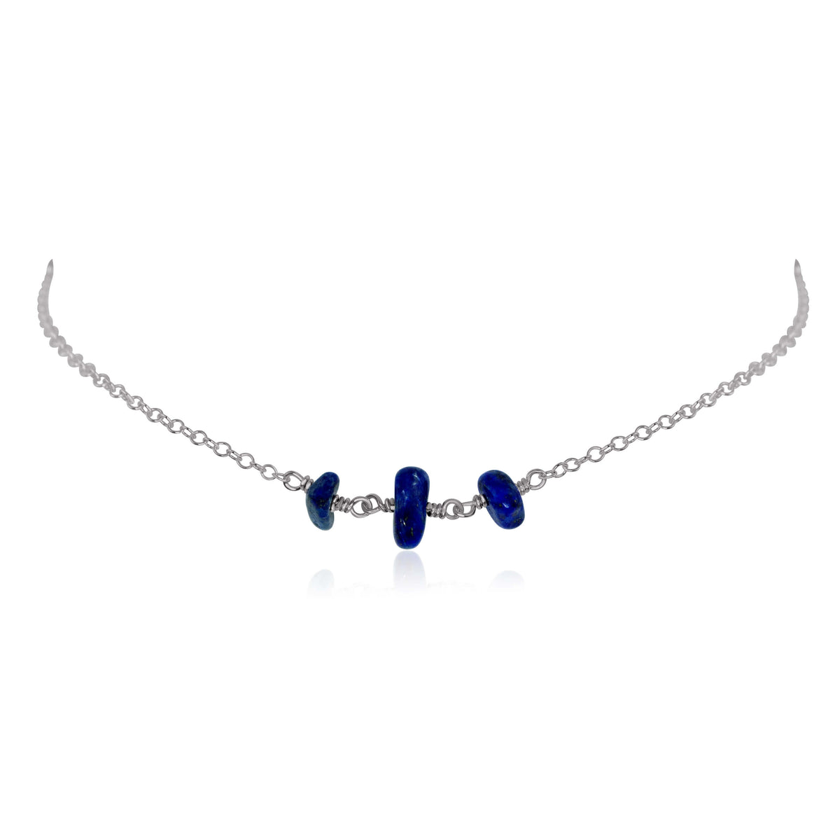 Beaded Chain Choker - Lapis Lazuli - Stainless Steel - Luna Tide Handmade Jewellery