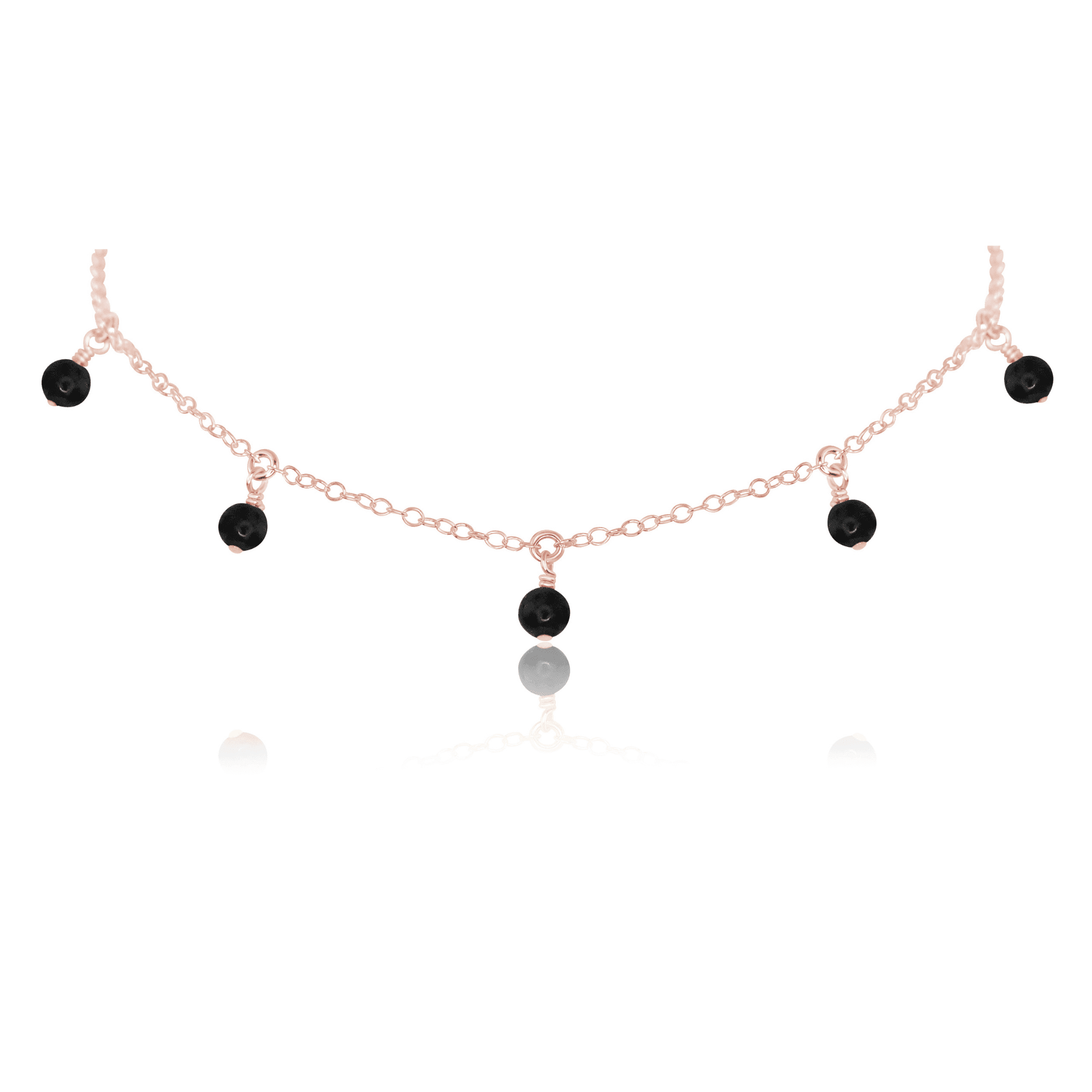 Black Onyx Bead Drop Choker - Black Onyx Bead Drop Choker - 14k Rose Gold Fill - Luna Tide Handmade Crystal Jewellery