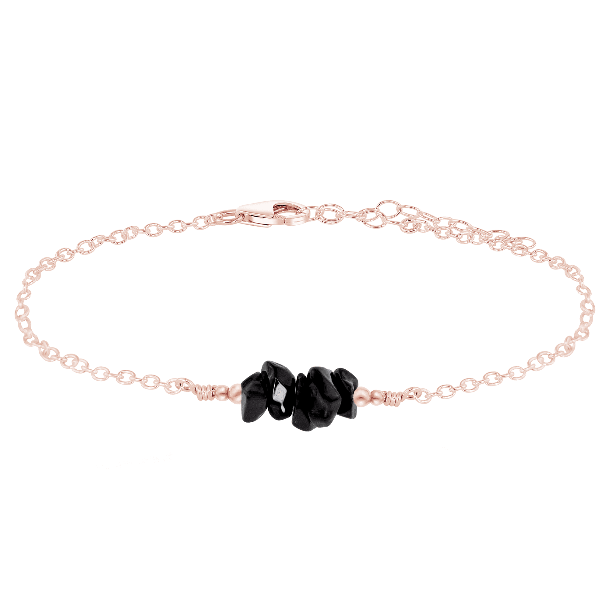 Black onyx Chip Bead Bar Anklet - Black onyx Chip Bead Bar Anklet - 14k Rose Gold Fill - Luna Tide Handmade Crystal Jewellery