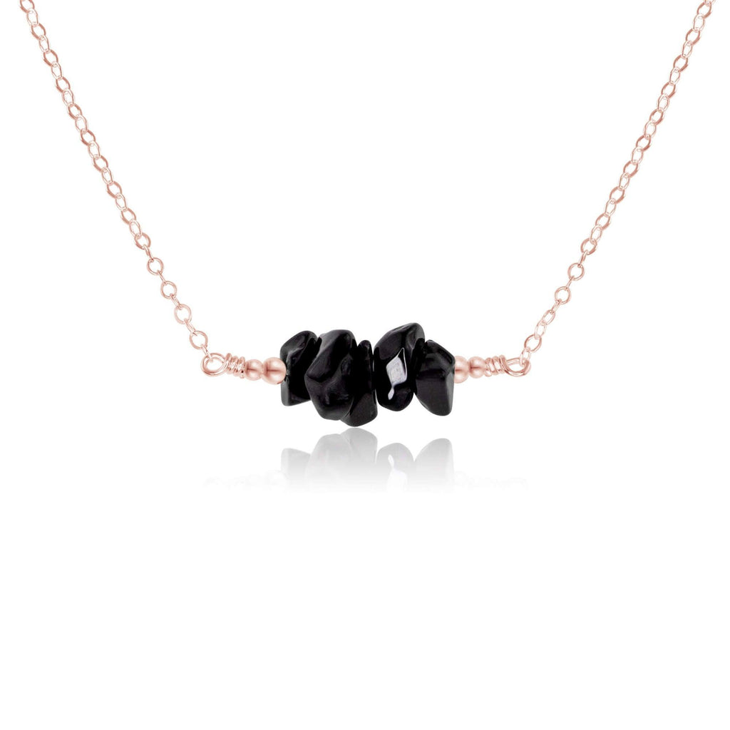 Black Onyx Chip Bead Bar Necklace - Black Onyx Chip Bead Bar Necklace - 14k Rose Gold Fill - Luna Tide Handmade Crystal Jewellery