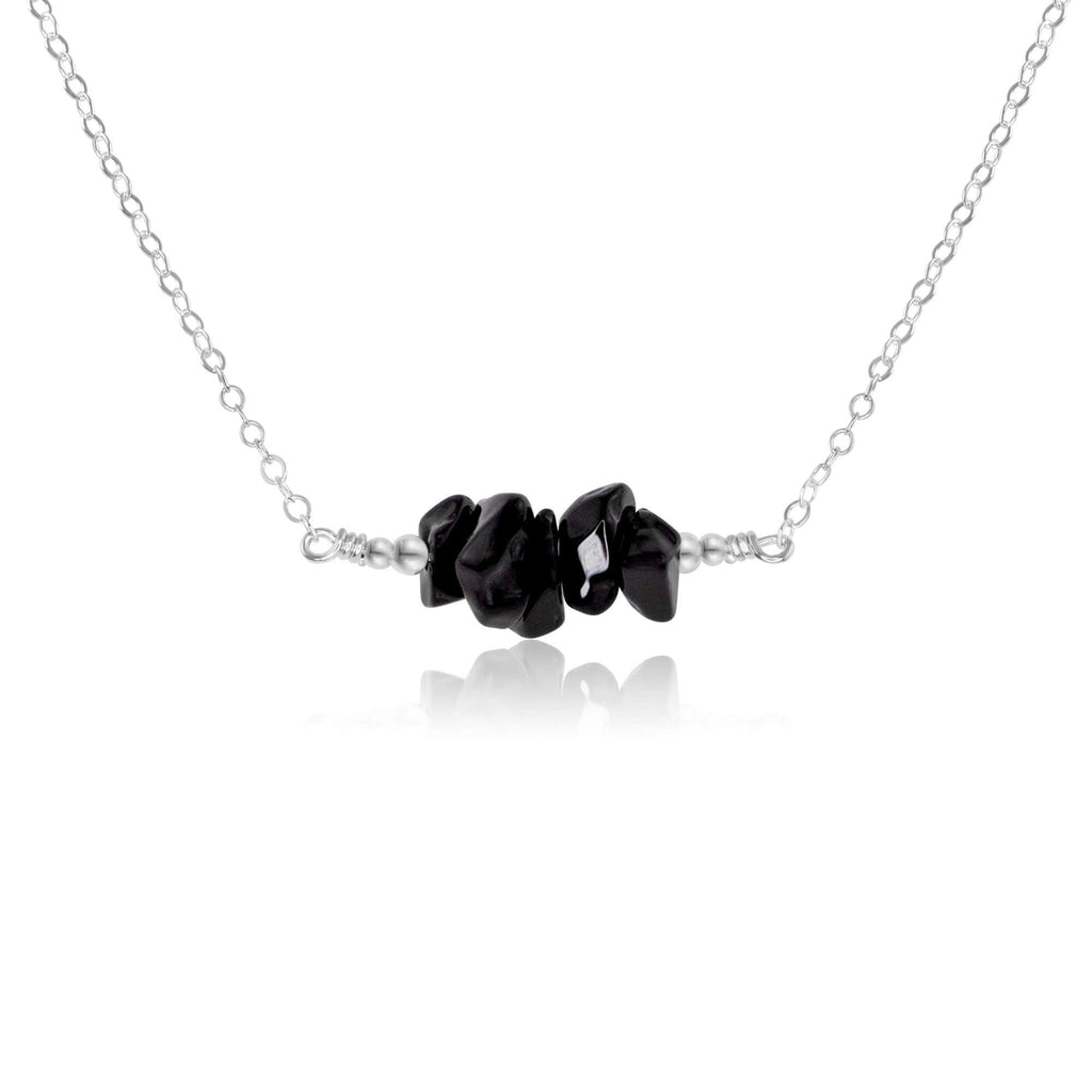 Black Onyx Chip Bead Bar Necklace - Black Onyx Chip Bead Bar Necklace - Sterling Silver - Luna Tide Handmade Crystal Jewellery