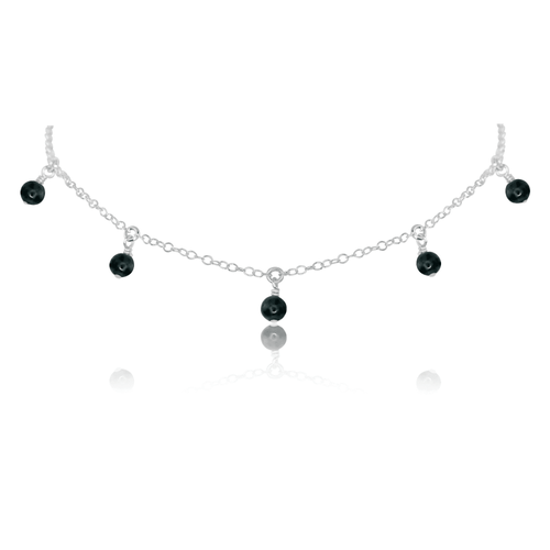 Black Tourmaline Bead Drop Choker - Black Tourmaline Bead Drop Choker - Sterling Silver - Luna Tide Handmade Crystal Jewellery
