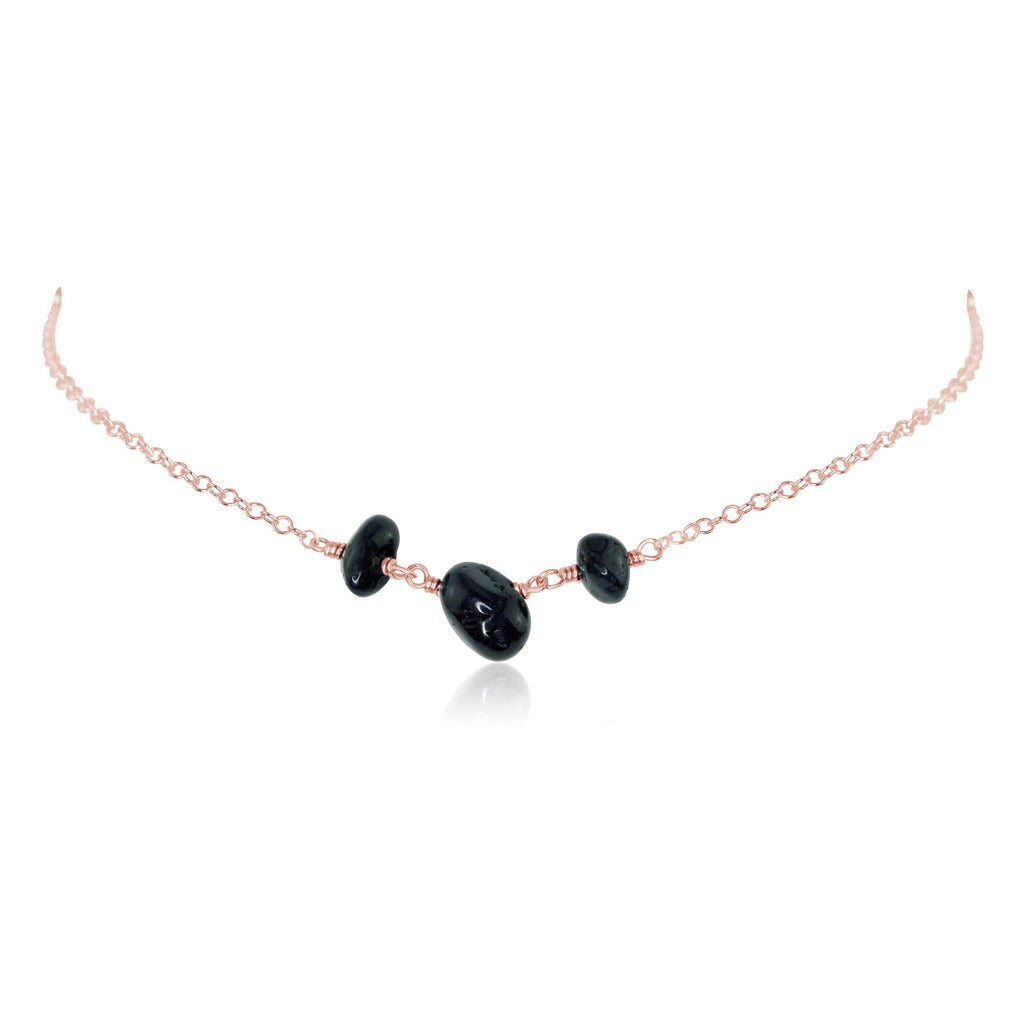 Black Tourmaline Beaded Chain Choker Necklace - Black Tourmaline Beaded Chain Choker Necklace - 14k Rose Gold Fill - Luna Tide Handmade Crystal Jewellery