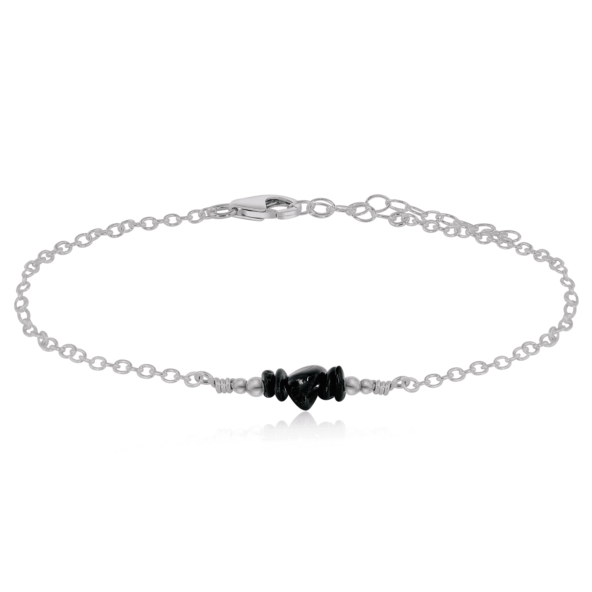 Black Tourmaline Chip Bead Bar Anklet - Black Tourmaline Chip Bead Bar Anklet - Stainless Steel - Luna Tide Handmade Crystal Jewellery