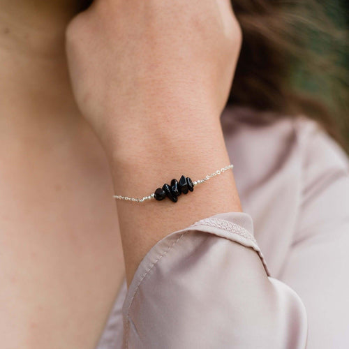 Black Tourmaline Chip Bead Bar Bracelet - Black Tourmaline Chip Bead Bar Bracelet - Sterling Silver - Luna Tide Handmade Crystal Jewellery